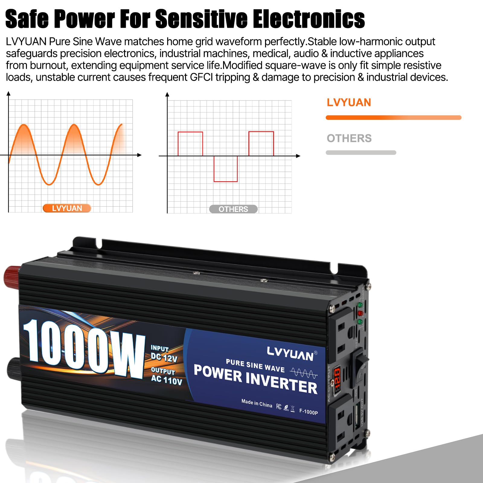 Amazon.co.jp: LVYUAN 1000W 純正正弦波パワーインバーター 12V DC